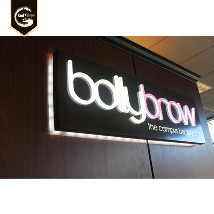 Halo effect custom backlit  trade show display steel acrylic office door sign with backboard