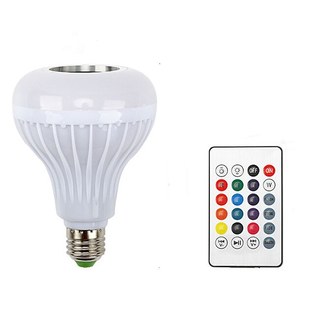 Smart E27 RGB Bluetooth Speaker LED Bulb Light 12W Music Playing Dimmable Wireless Led Lamp with 24 Keys Remote Control