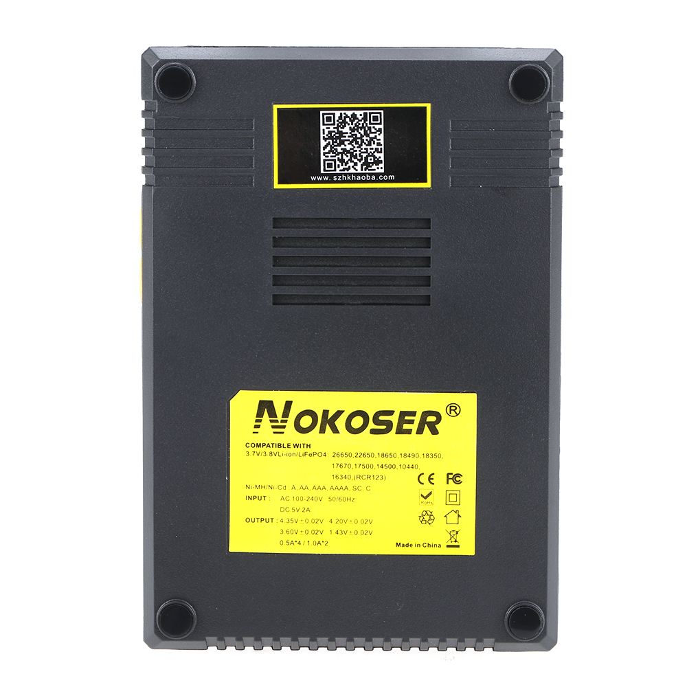 Nokoser 4 Slot Digital LCD Intelligent Battery Charger for Rechargeable LiFePO4 Ni-MH/Ni-Cd AA/AAA Li-ion 26650/22650/18650