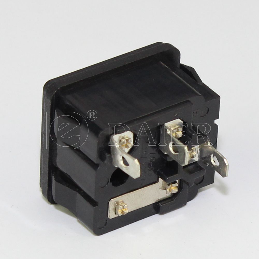 6A 250VAC IEC C14 3-Pin Male Panel Plug Snap-In Fused Chassis Connector