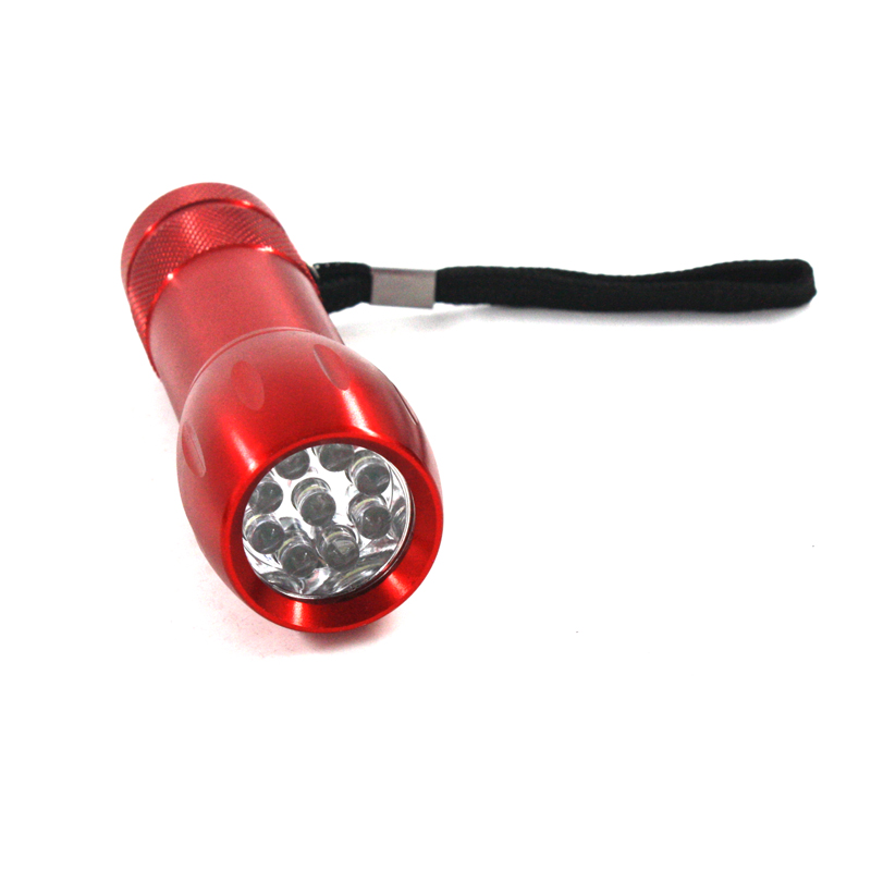 9LED Cheap Promotion Gift Emergency Aluminum Mini Torch Dry Batteries Operated LED Flashlight