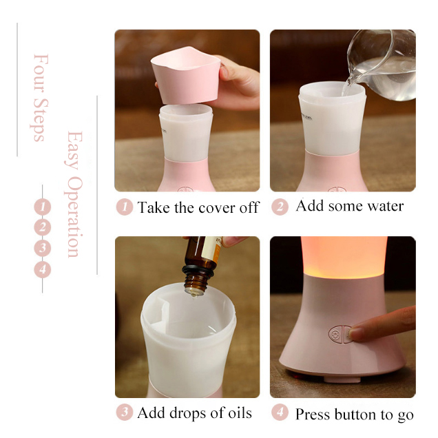 100Ml Flower Vase Aroma Diffuser Ultrasonic Air Humidifier with Colorful Led Lights for Home Aromatherapy Essential Oil Diffuser