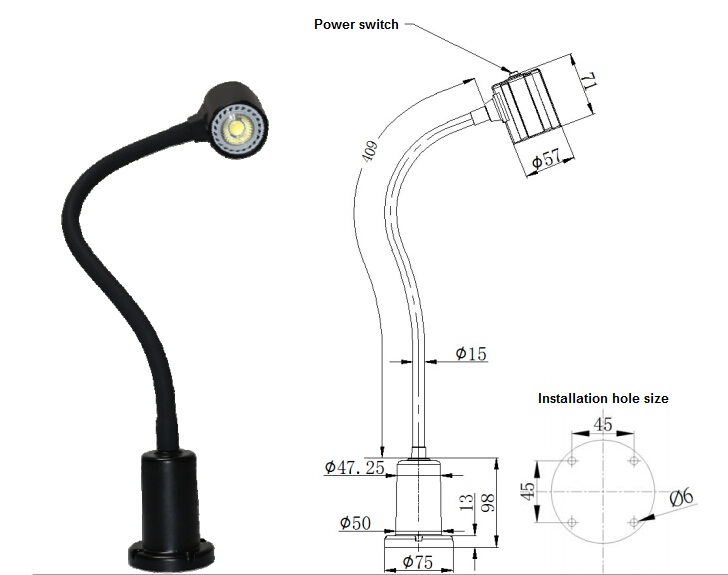 ONN-LED M3R Magnetic black /silvery base gooseneck lamp