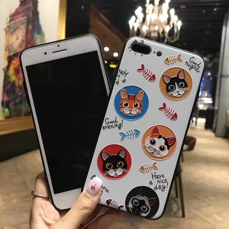 3D Relief Embossing Cat Fish Bumper Case Phone for iPhone X for iPhone 7 Plus Cover