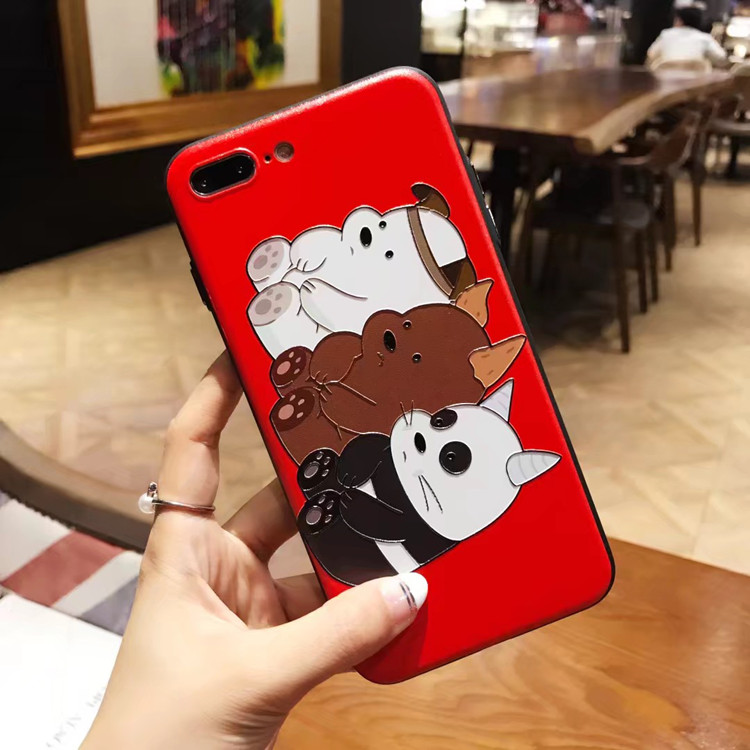 Strong Embossing Ploar Bear Panda bumper Phone Cases for iPhone 8 plus for iPhone X Cartoon Case Animal