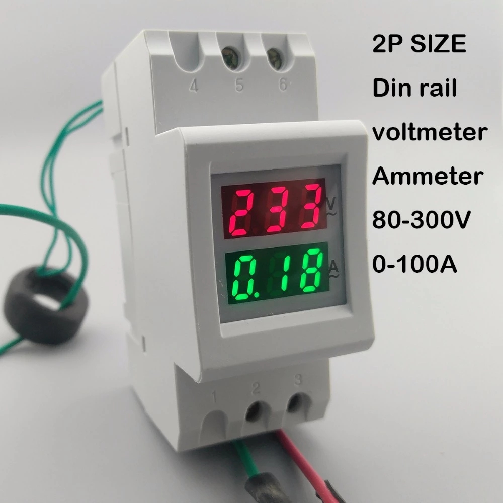 2P 36mm Din rail Dual LED display Voltage and current meter voltmeter ammeter range AC 80-300V 200-450V 0-100A