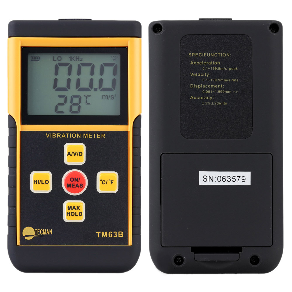 Portable Digital Vibrometer Vibration Analyzer Tester + Temperature Meter with LCD Backlight Maximum Value Hold Function