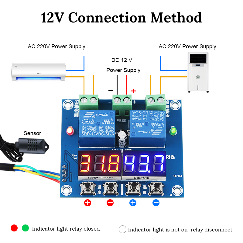 Xh-m452 Dual Output Automatic Thermostat Temperature Humidity Control Thermometer Hygrometer Controller Module DC 12V LED