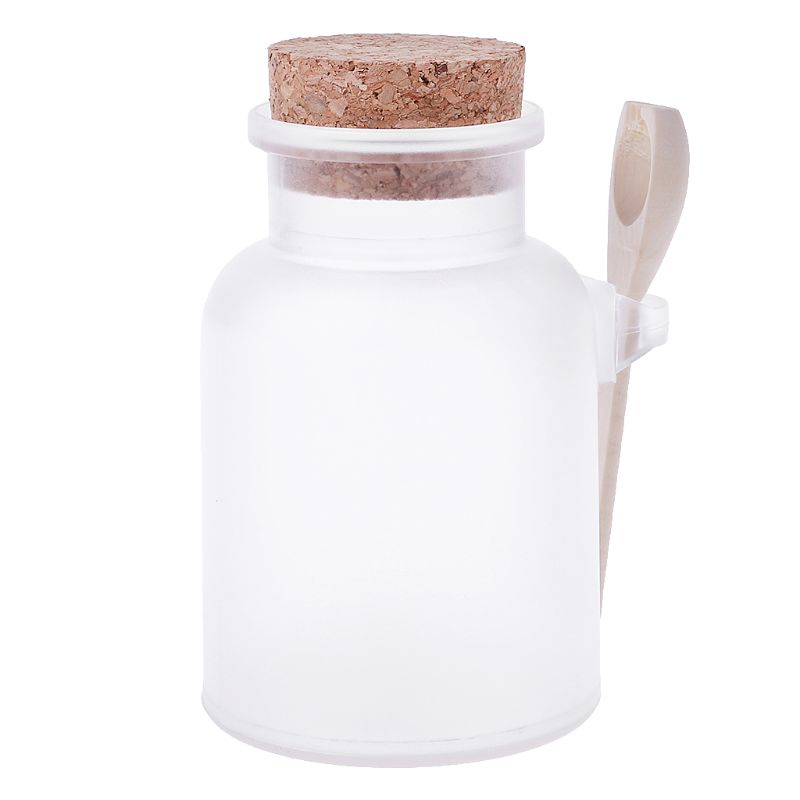 100ml/200ml/300ml Scrub Bath Salt ABS Bottle with Wooden Lid Spoon Cork Storage Stopper Bottle Frosted Seal Jar Home Bathroom