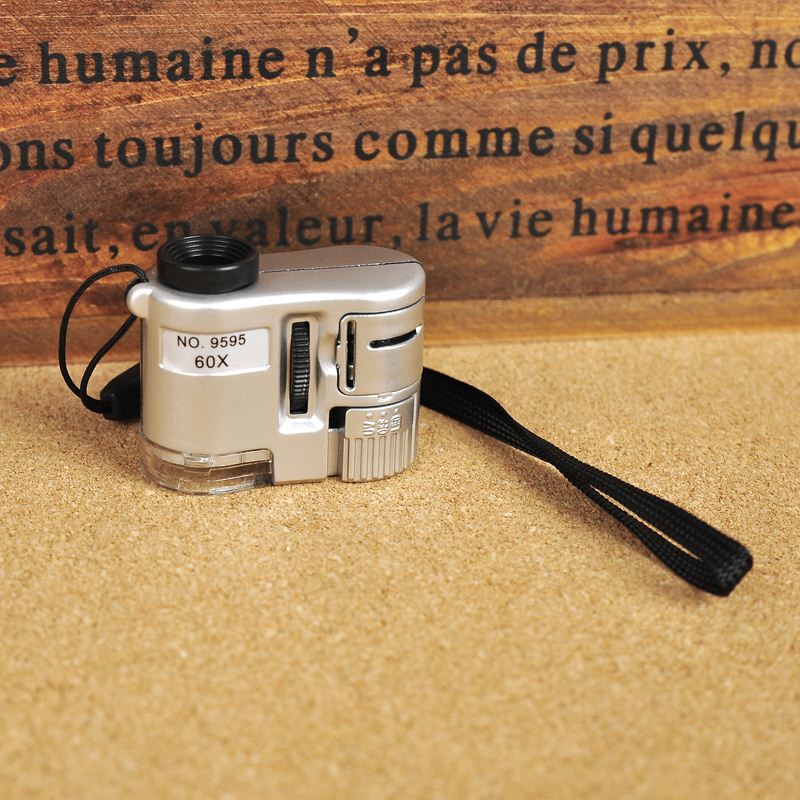 60X LED Magnifier Mini Magnifying Glass with Light Portable Loupe Microscope with UV Currency Detecting Flashlight Function