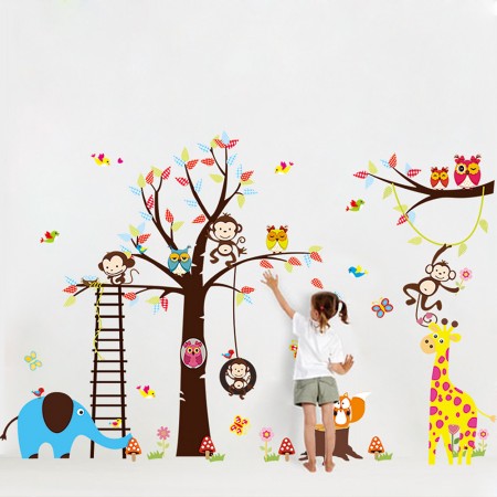 Animals Monkey Owl Tree Removable Wall Decal Sticker Kid Room Home Decor Art DIY