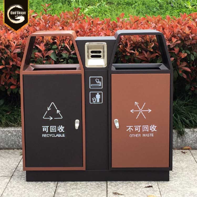 2020 new outdoor street customized made recycling bins trash can double rubbish can