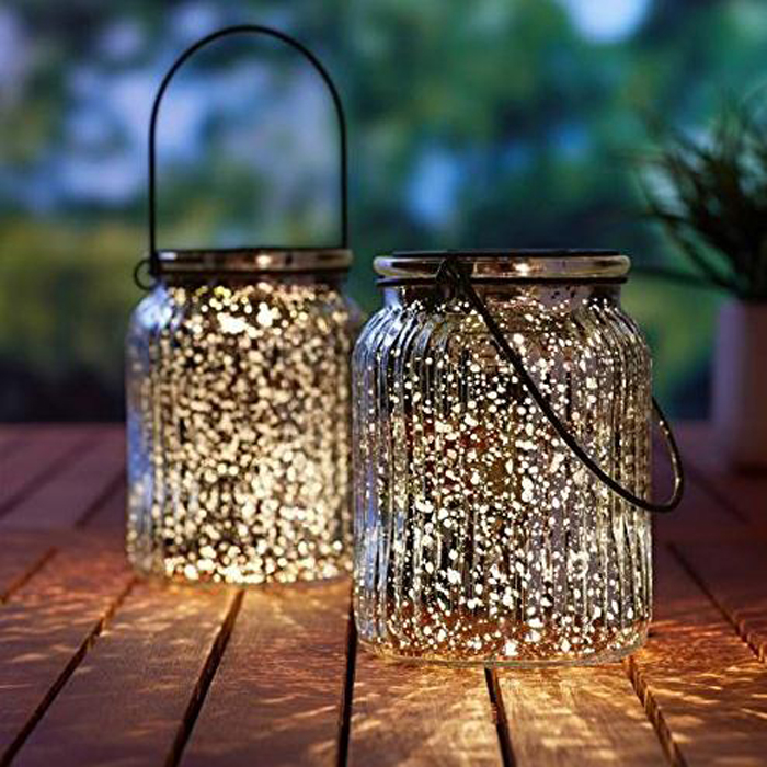 Solar Mercury Glass Jar Outdoor Hanging Lights, Led Light Up Sparkling Star For Garden Decorations Outdoor Decor Gift