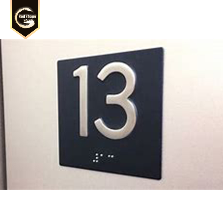 GS  Customized square metal plaque or plate wall mounted elevator braille sign RoHS approbval indoor signage