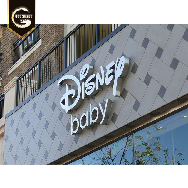 Custom outdoor wall shop logo polished mirror channel metal stainless steel 3d luminous letter sign