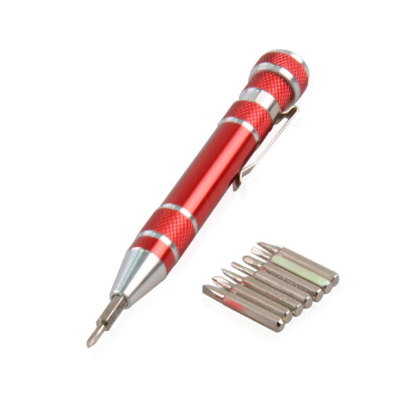 Mini Screwdriver Tool 8 in 1 Bits Pen Aluminum Alloy Pocket Screw Driver