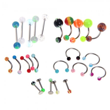 Body Piecing Set Tongue Stud Nail Eyebrow Navel Rings Belly Bar Clip On U Nose Lip Ring Ear Cuff Stud Pin