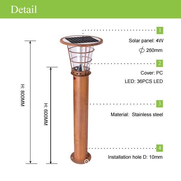 Zhongshang lighting factory 4W stainless steel solar garden lamps/solar lawn light fixture(JR-2602)