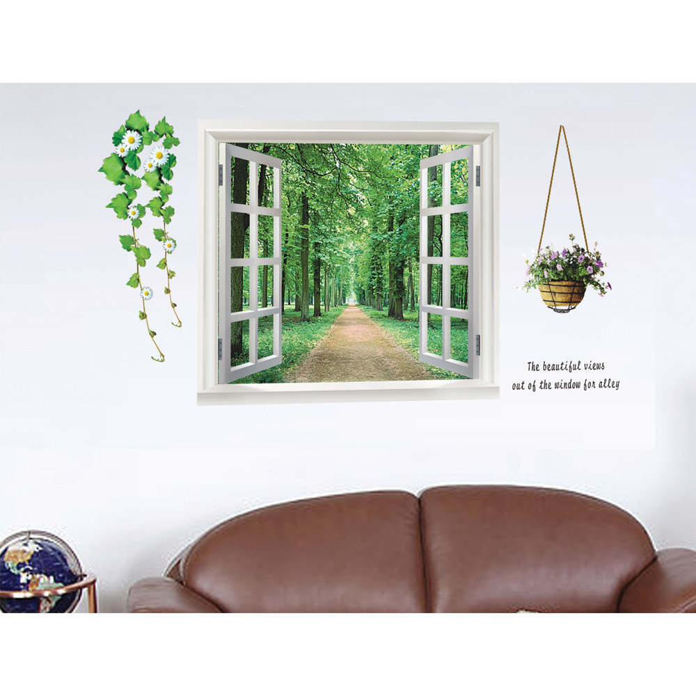 DIY 3D Wall Stickers Home Decor Beautiful View of Forest Alley Wall Decals Wallpaper Art Mural Room vinilos paredes pegatinas