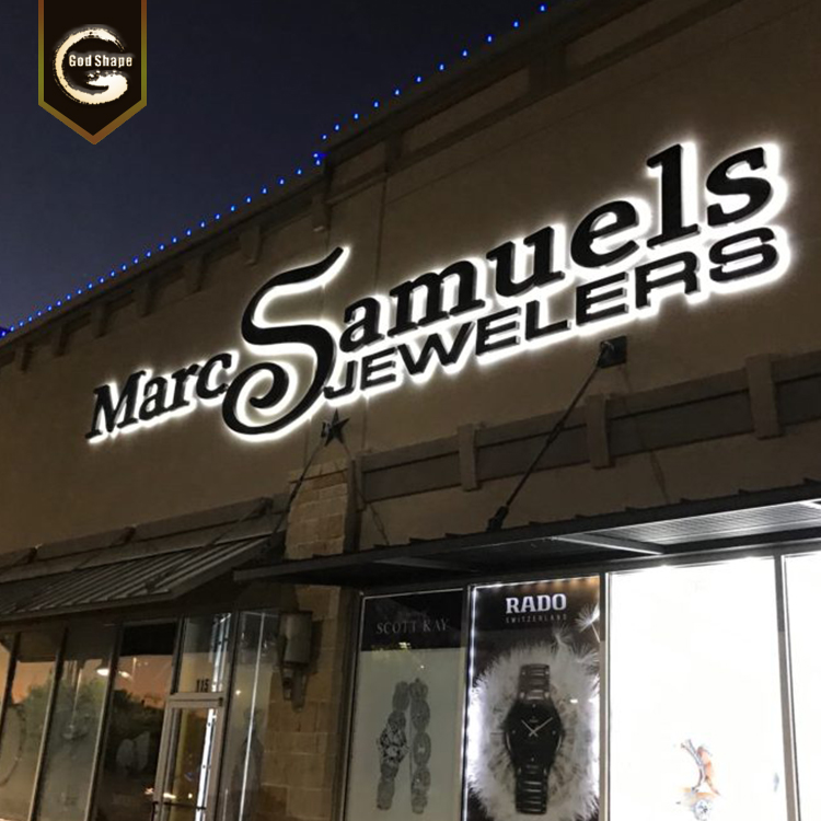 Illuminated exterior outdoor signage Reverse Halo Lit Channel Letter Sign