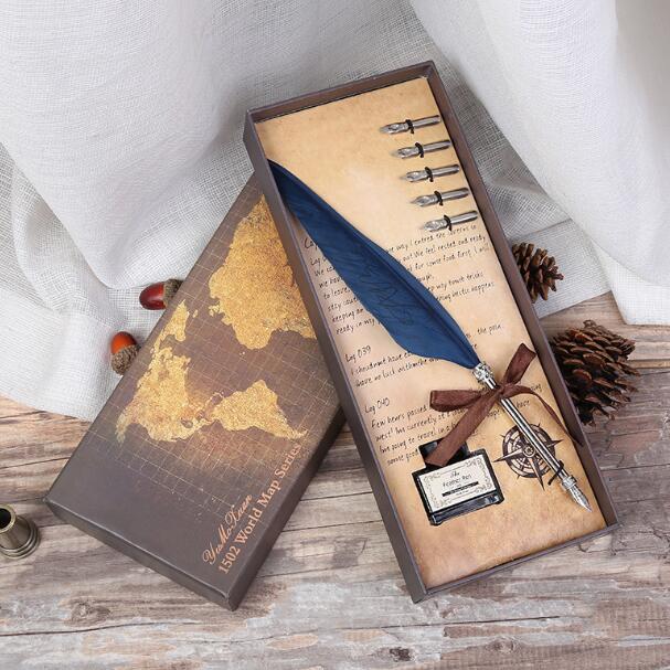 Customized Logo Feather Quill Pen Feather Dip Pen Set Business Gift Set