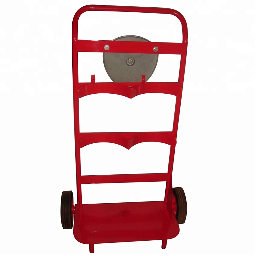 Mobile fire bell trolley hook two fire extinguishers