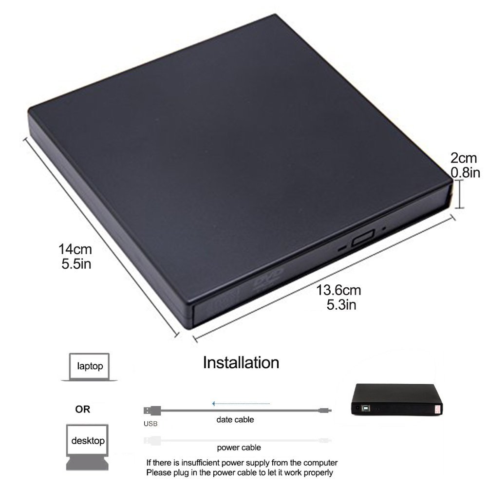 External DVD CD Drive, Ultra Slim Portable CD DVD Burner Player Writer for Laptops Desktops and Notebooks ( Including Two Cables