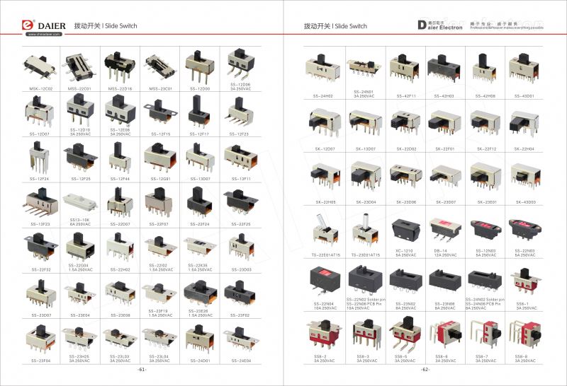 Electrical 50mA 12VDC Double Pole Double Throw PCB 6 Pin Slide Switch