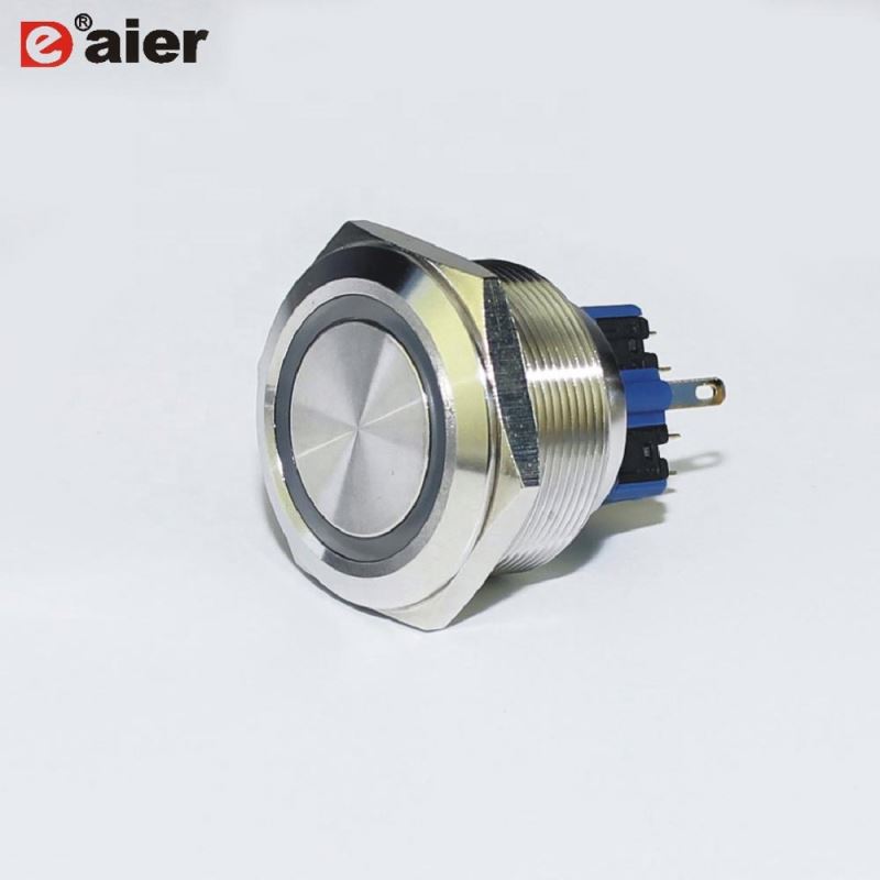 IP67 Metal Single Pole 220V Ring Illuminated Sliver Housing 30mm Pushbutton
