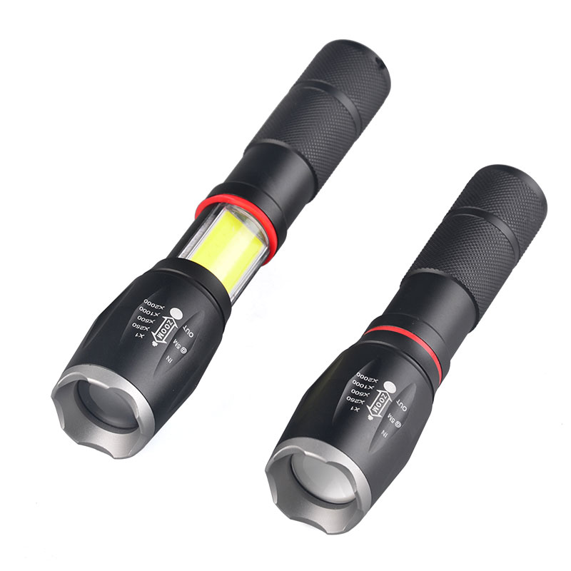 Super Bright Zoomable Strong Led Flashlight Most Powerful Led Flashlight with COB Side Warning Light