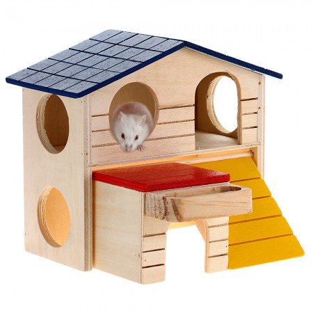 Wooden Bed House Cage Dual Layer Villa for Rat Hamster Mouse