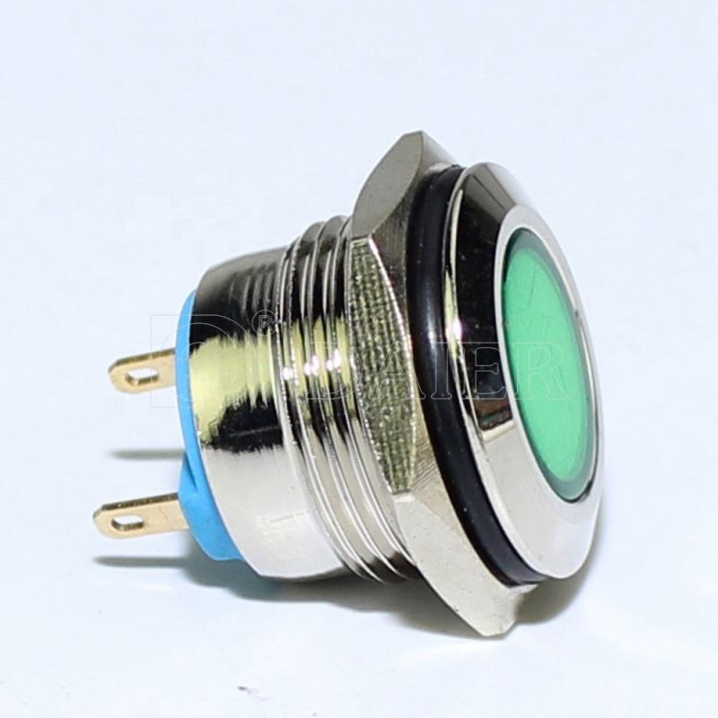 16MM Flat Shape 2Pin Solder Terminal Waterproof IP67 Metal 24 Volt Led Indicator Lights
