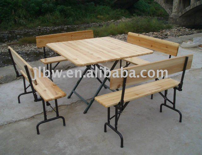 Pine Wood Outdoor Beer Garden Table Foldable Picnic Table Set