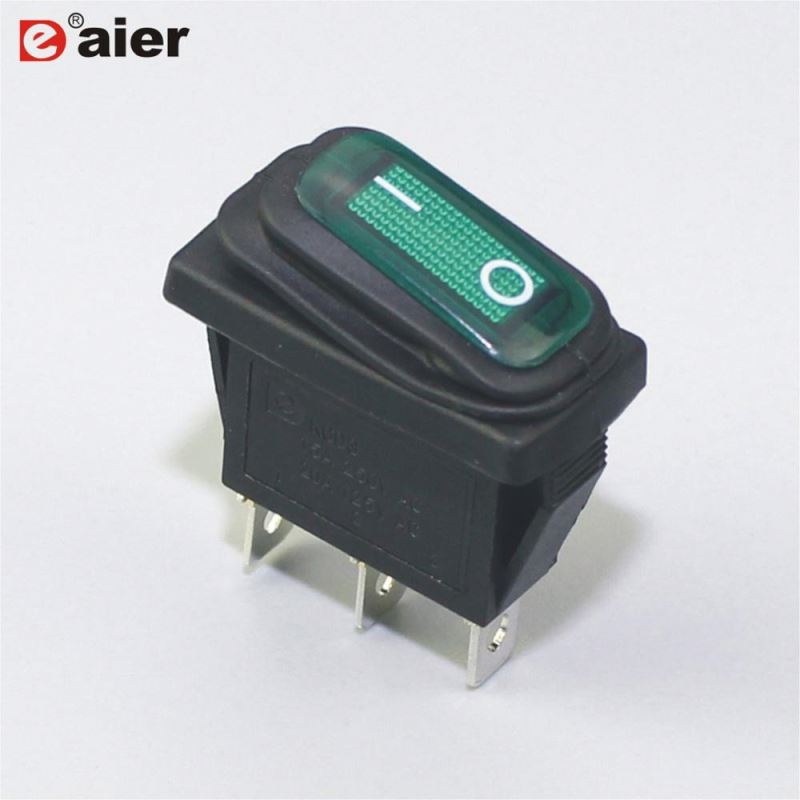 20A 125VAC ON ON SPDT Green Illuminated Rocker Switch