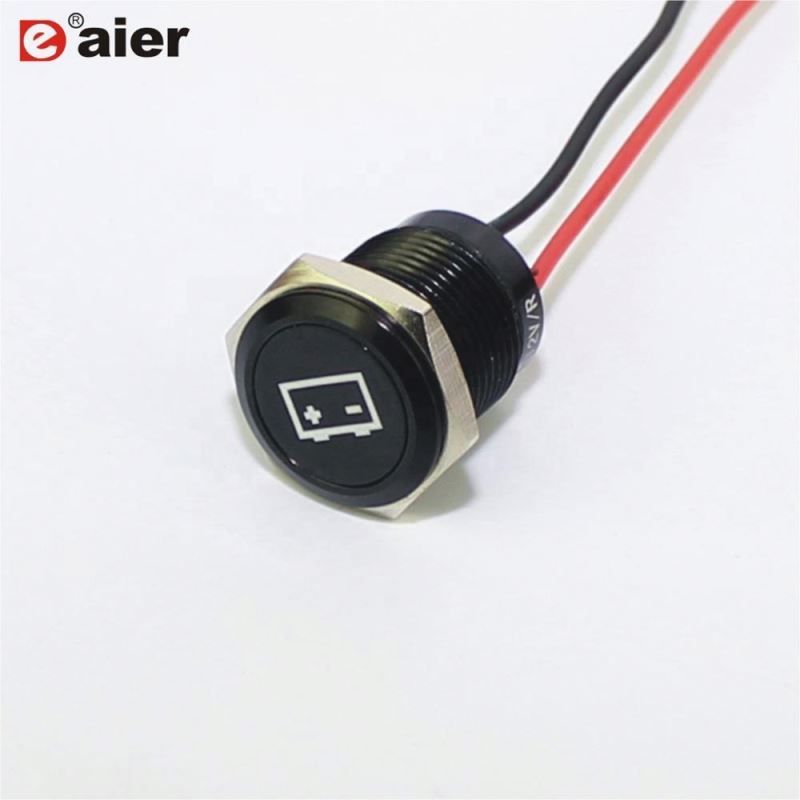 16MM Mounting Size Flat Surface Laser-engraved Wired IP67 Black Color Metal Indicator Lights For Electric Bike