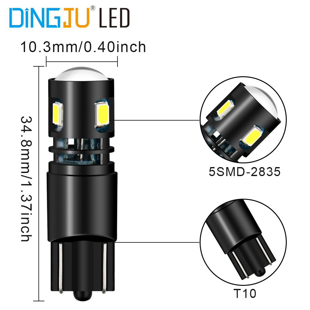 China Big Factory Good Price T10 194 5smd 2835 Led Light W5w Canbus Car Bulb 12v 60lm Licence Plate Lamp Direct