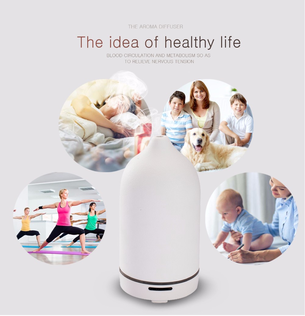 Worldwide Hot White Fragrance Ceramic Aroma Essential Oil Diffuser ,Bottle Cool Mist Humidifier 100ml