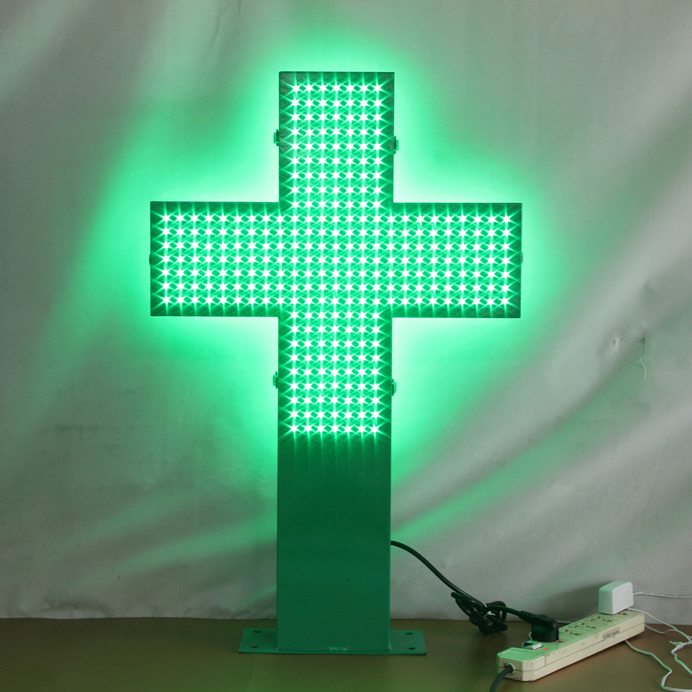 Waterproof Double Side 50*50cm Green Pharmacy Cross LED Advertising Display