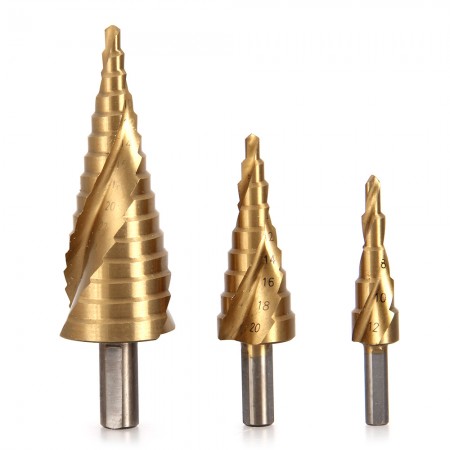 3pcs High Speed Steel He Shank Spiral Step Drill Bits Set 4-32 4-20 4-12