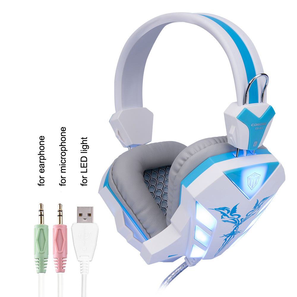 Cosonic Esport Gaming Stereo Music Headset Headphone Over-ear USB 3.5mm Wired with Mic LED Light for Mac Laptop PC Computer