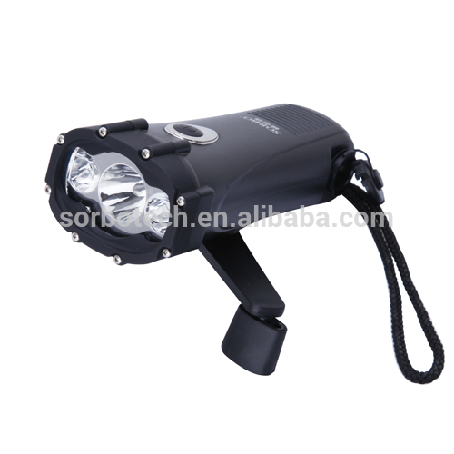 Hand Crank Rechargeable Waterproof Dynamo Flashlight with Mobile Phone Charger