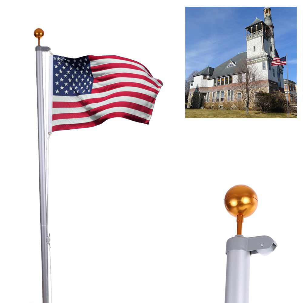 US Stock 25ft Sectional Aluminum Flag Pole Flagpole Kit High Quality Outdoor Halyard Poles One American US Flag Decoraiton