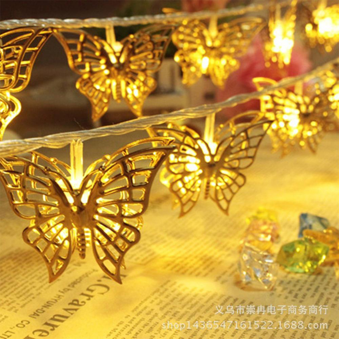 10 LED Butterfly String Lights Metal Ornament Lights for Christmas Wedding Bedroom Lighting Battery Operated