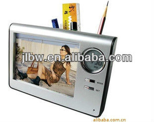 LCD Screen Desktop Calendar with Pen Holder Clock Penholder