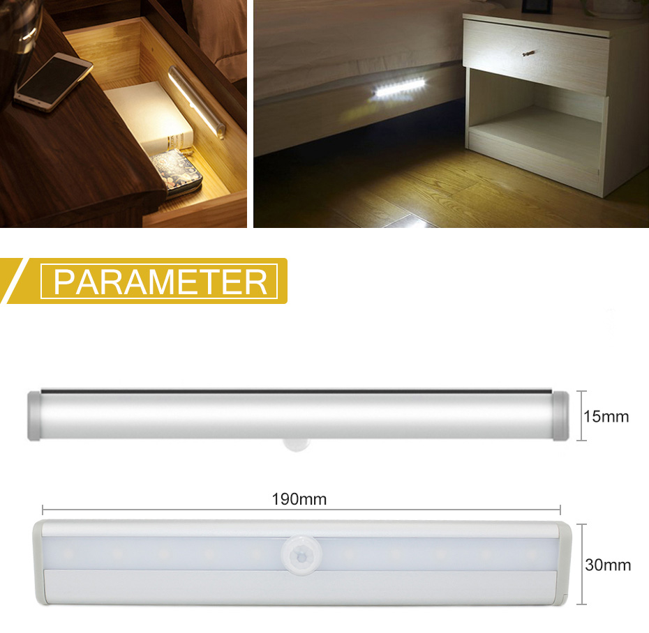Under Cabinet Lights Kitchen Lighting IR Motion Sensor 10 LEDs Night Lamps USB Chargeable Stair Light Closet Lamp