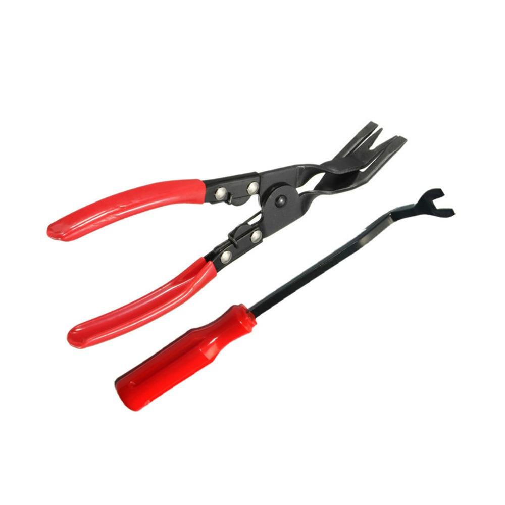 2pcs Clip Plier Set & Fastener Remover Combo Repair Kit Hand Rool Pliers (Red)