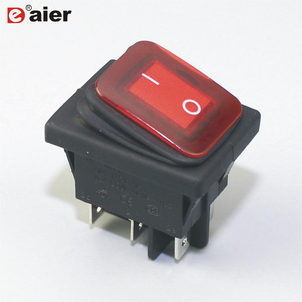 Waterproof 6PIN Double Pole ON ON KCD2 Rocker Switch 125V 16A 250V T120 Rocker Switch 15A 250VAC