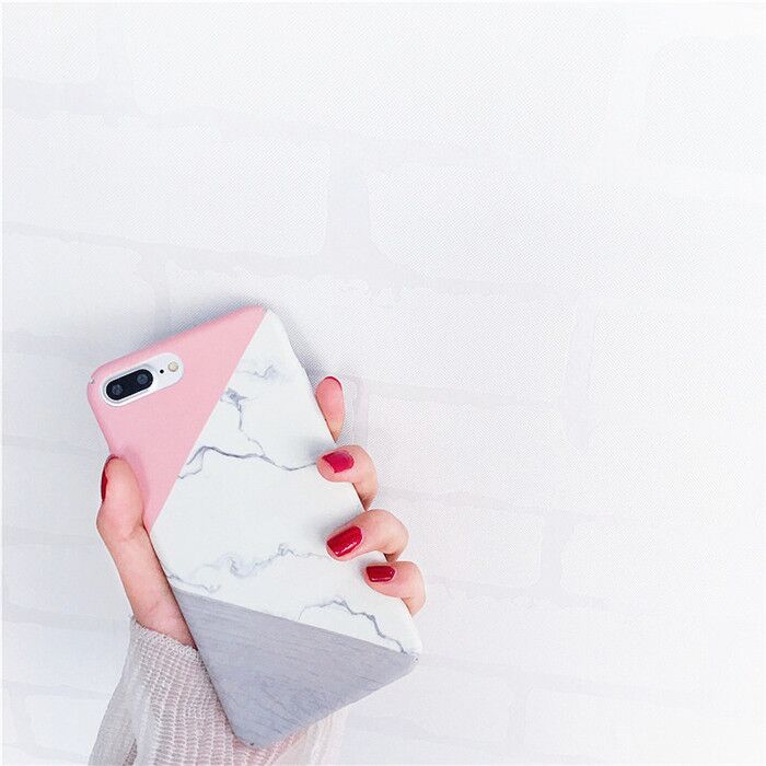 For iPhone X Geometric Marble Case Block , Triangle Hard Marble Crack Phone Case for iPhone 8 Plus