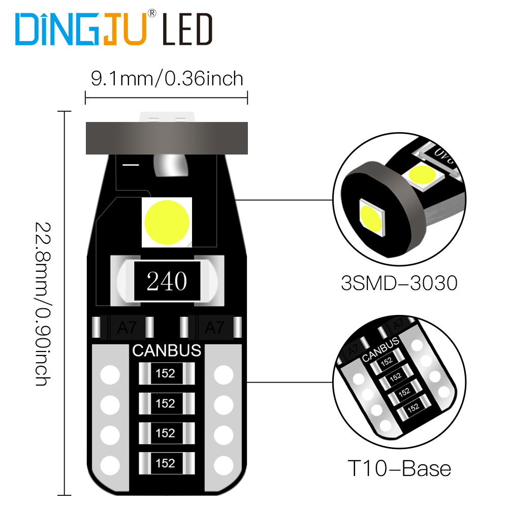 High Quality Factory New T10 3smd 3030 Led Bulbs Canbus Decoding 12v W5w 194 501interior Lights Auto Read Lamp With Long Life