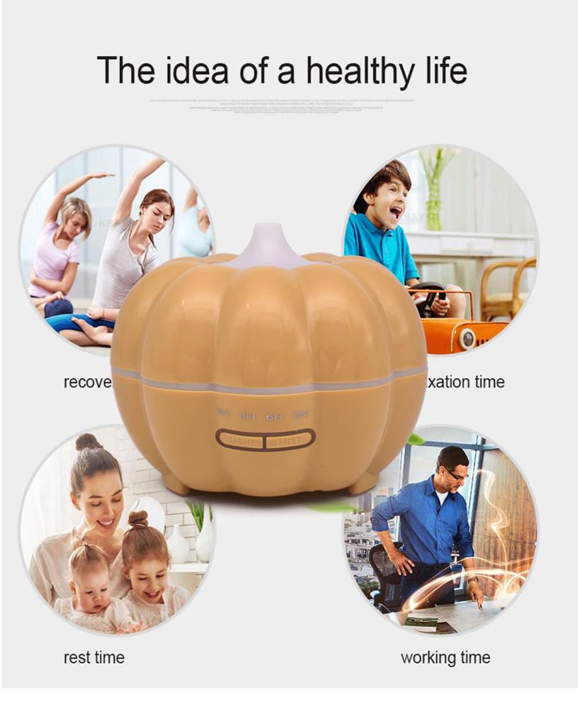 300ml Pumpkin Light Wood Grain Essential Oil Diffuser Ultrasonic Aroma Humidifier for Mood Elevating